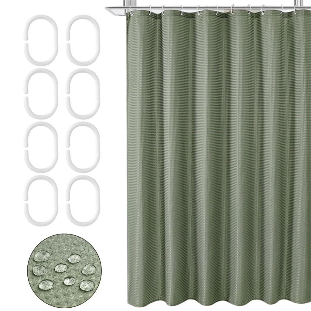 HASTHIP Fabric Shower Curtain Waterproof Polyester Double Sided Waffle Textured Green Shower Curtain with 12 Plastic Hooks Water Resistant Partition Liner for Washroom (Green 72''x72'') HASTHIP Fabric Shower Curtain Waterproof Polyester Double Sided Waffle Textured Green Shower Curtain with 12 Plastic Hooks Water Resistant Partition Liner for Washroom (Green 72''x72'')
